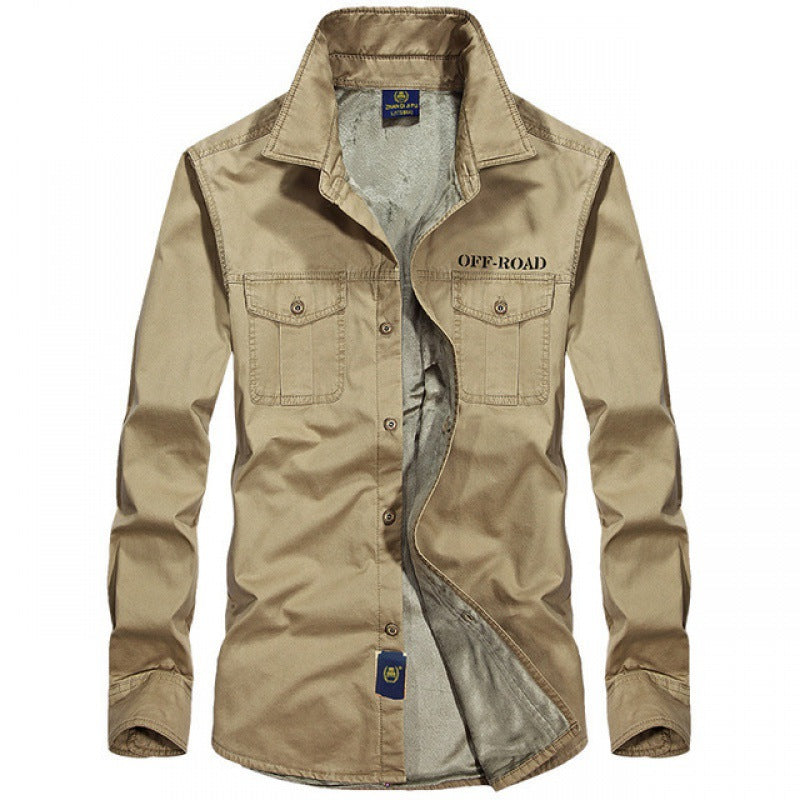 Men's Long Sleeve Canvas Overshirt with Back Pleat, Shirt Collar and Utility Arm Pocket Chichicherry