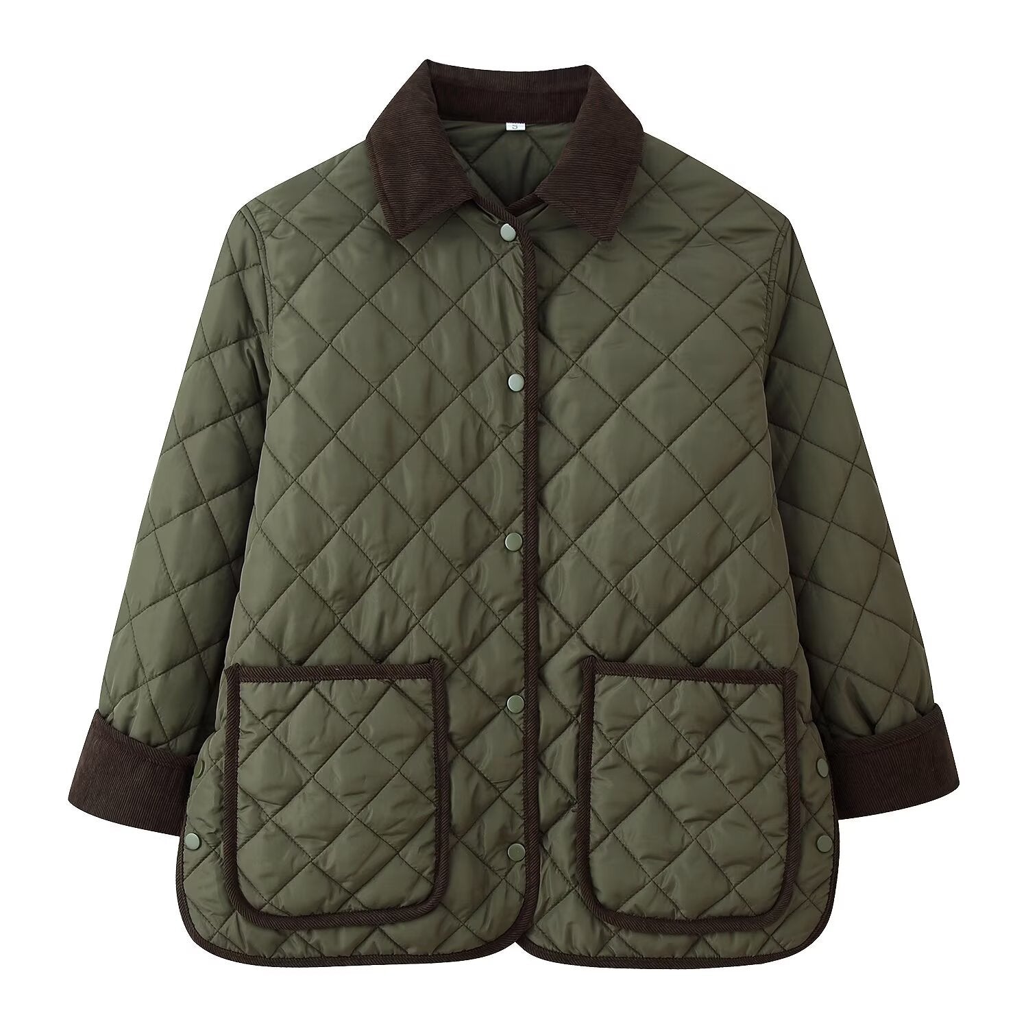 Ladies quilted jacket with cord collar, flap pockets and snap button closure Chichicherry
