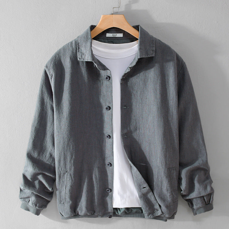 Men's Lightweight Linen Shirt Jacket with Button Placket and Relaxed Fit Chichicherry