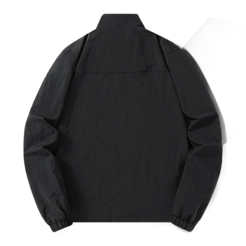 Men's Lightweight Cotton Blend Transitional Jacket with Stand-Up Collar and Concealed Zipper Chichicherry