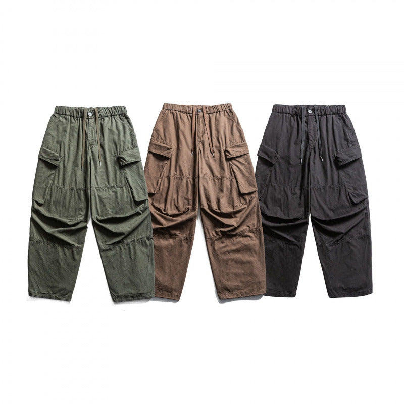 Men's Baggy Cargo Pants with Elastic Waistband, Drawstring, and Reinforced Knee Areas Chichicherry