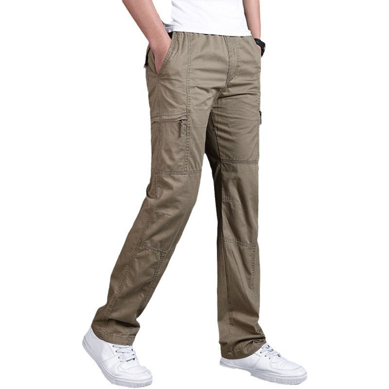 Men Straight Cut Utility Cargo Pants with Knee Darts, Multi-Pockets & Elastic Waist Chichicherry