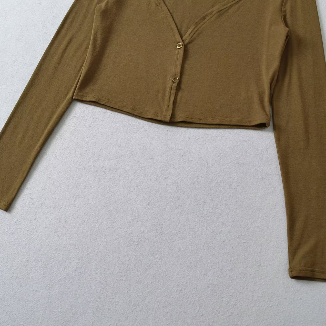 Women's Short Fine Knit Cardigan with Deep V-Neck and Button Front Chichicherry