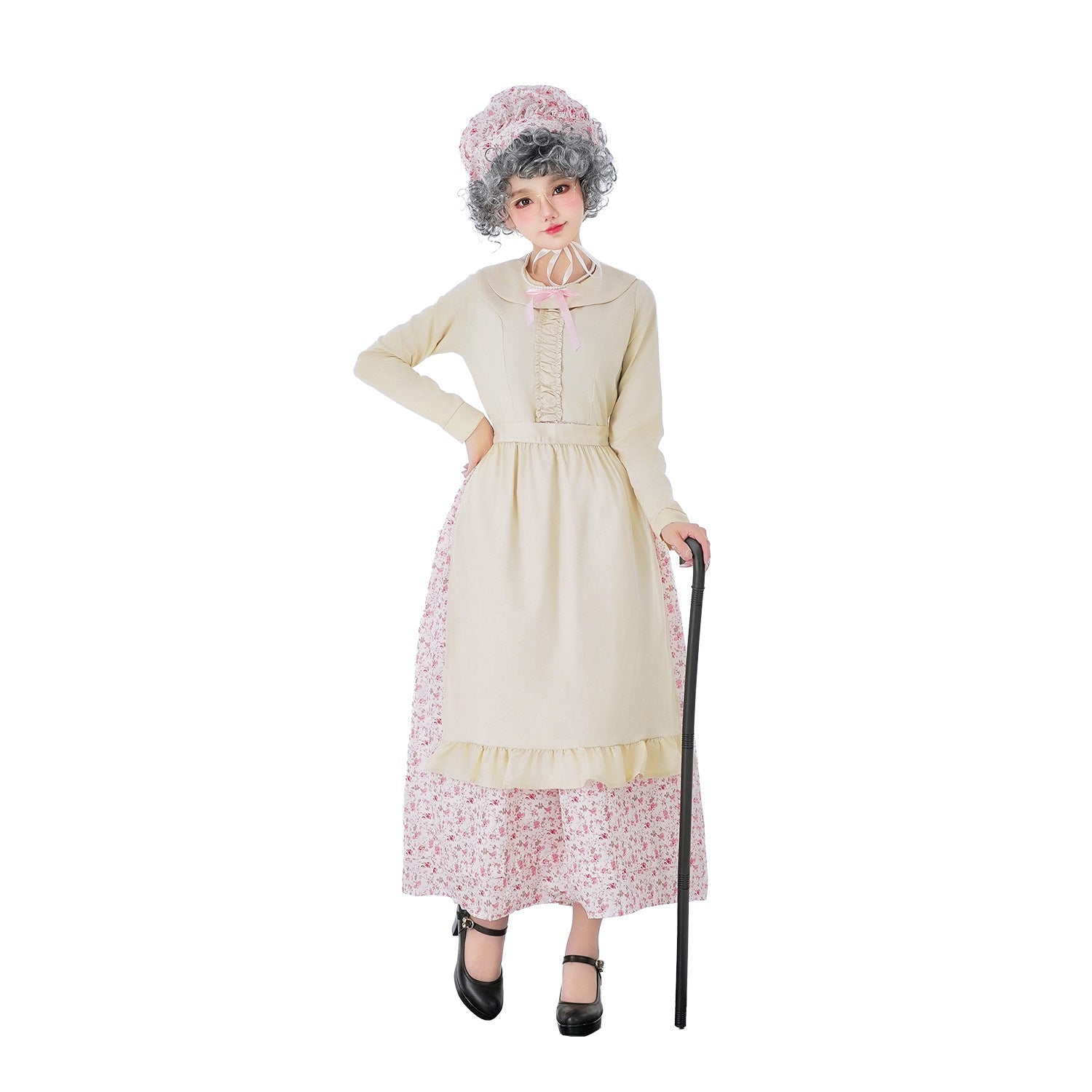 Ladies Vintage Older Costume with Floral Pattern and Ruffle Details Chichicherry