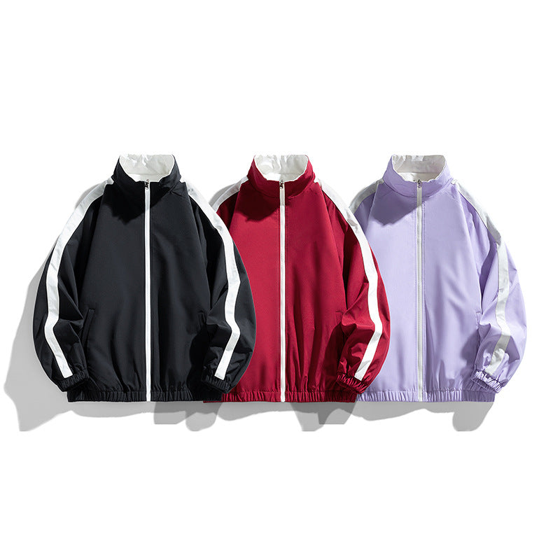 Ladies Lightweight Oversized Training Jacket with Stand-Up Collar, Contrast Stripes and Elastic Hem Chichicherry