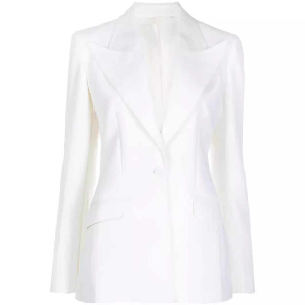 Women Elegant Single-Breasted Tailored Blazer with Tailored Cut and Wide Palazzo Pants Chichicherry