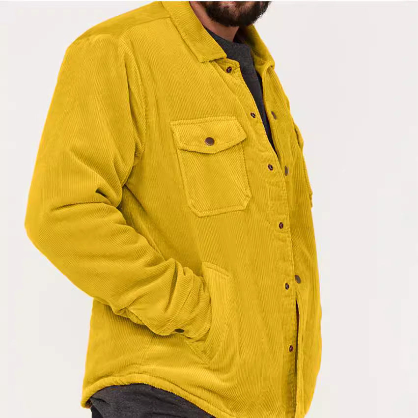 Men's Cord Worker Overshirt with Snap Button Placket, Flap Pockets and Applied Side Pockets Chichicherry