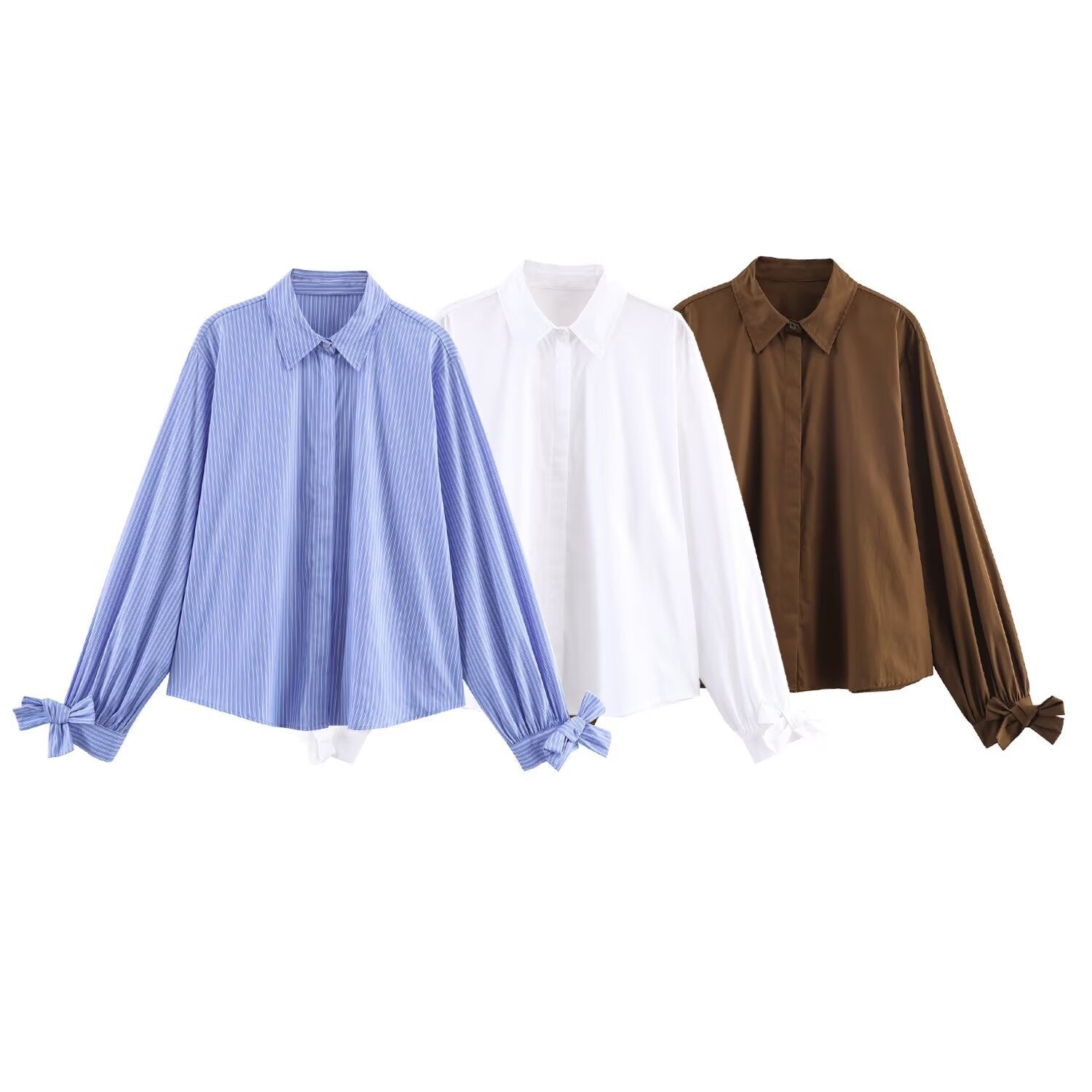 Women's oversized shirt blouse with classic collar, balloon sleeves, and bow cuffs Chichicherry