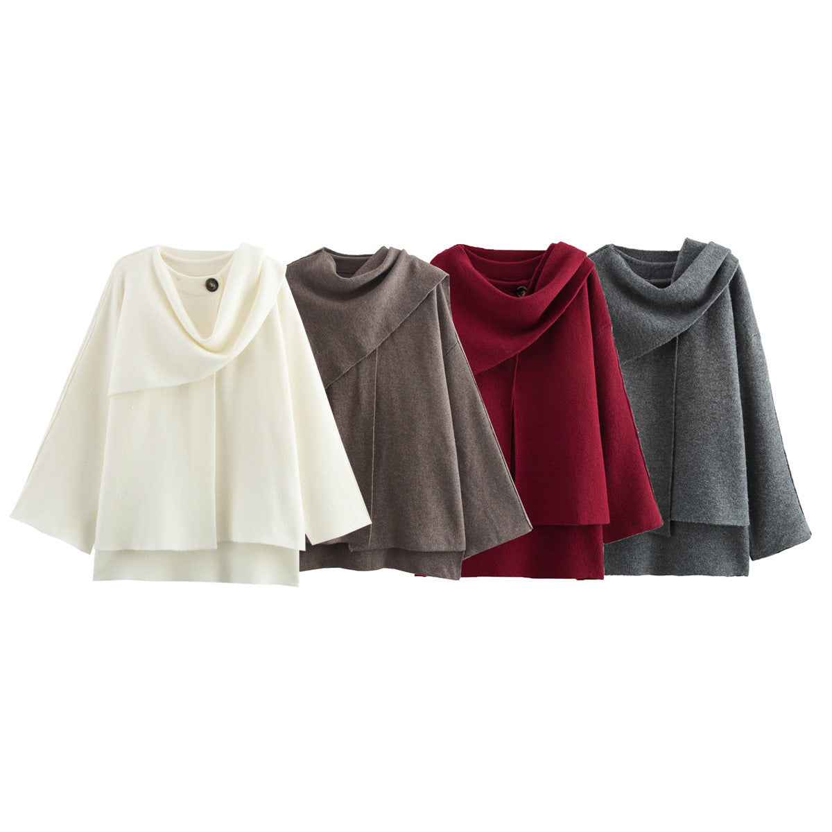 Women's cape with asymmetrical fall, stand-up collar and wool blend Chichicherry