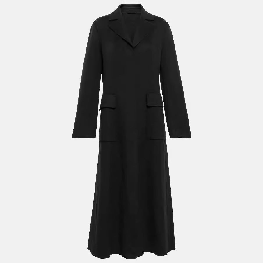 Women's Maxi Long Single-Breasted Blazer Coat with Clean Fall and Flap Pockets Chichicherry