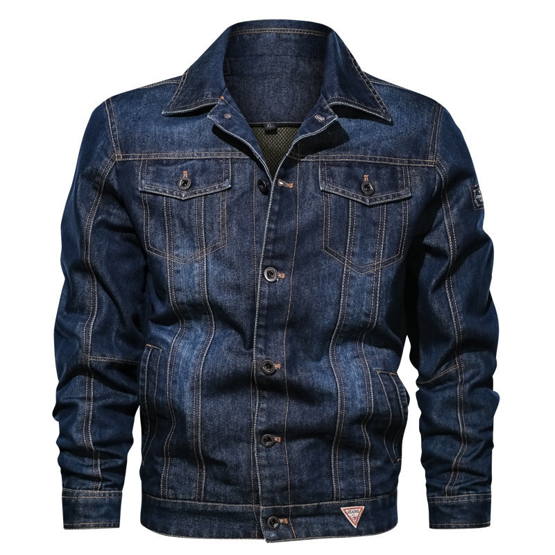 Men's denim trucker jacket with padded lining and distinctive decorative seams Chichicherry