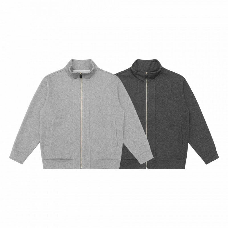 Unisex Boxy-Fleece-Zip Jacket with Stand-Up Collar and Inseam Pockets Chichicherry