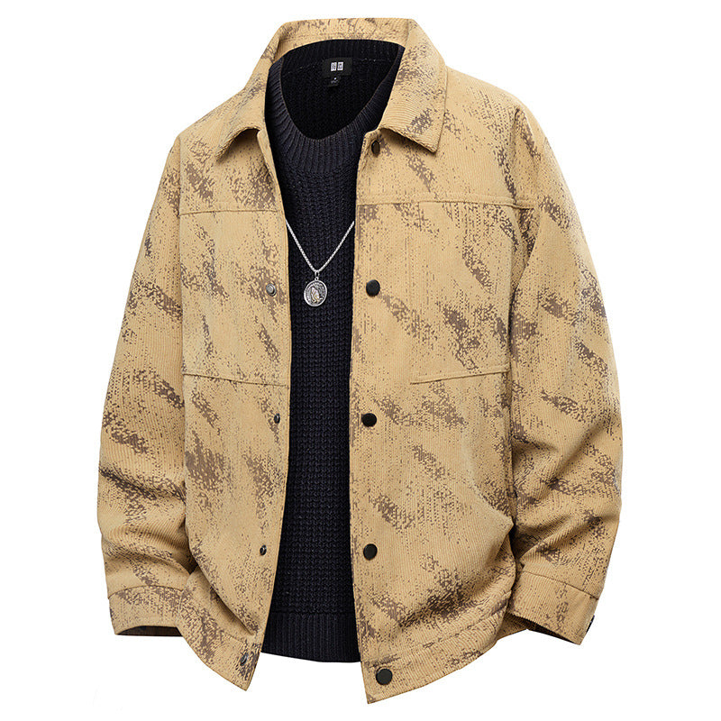 Men's Lightweight Overshirt Jacket with Subtle Reptile Print and Snap Closure Chichicherry