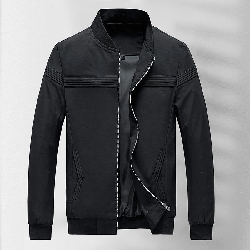 Men's simple Slim-Fit zip bomber jacket with stand-up collar, tonal seam details and elastic cuffs