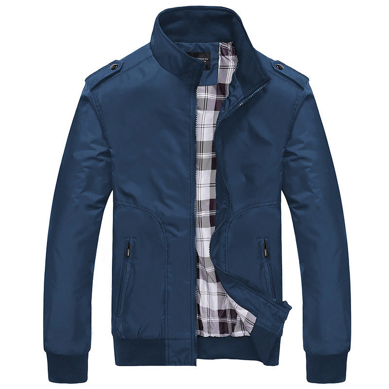 Men's transitional bomber jacket with checked lining, shoulder epaulettes, and ribbed hem Chichicherry