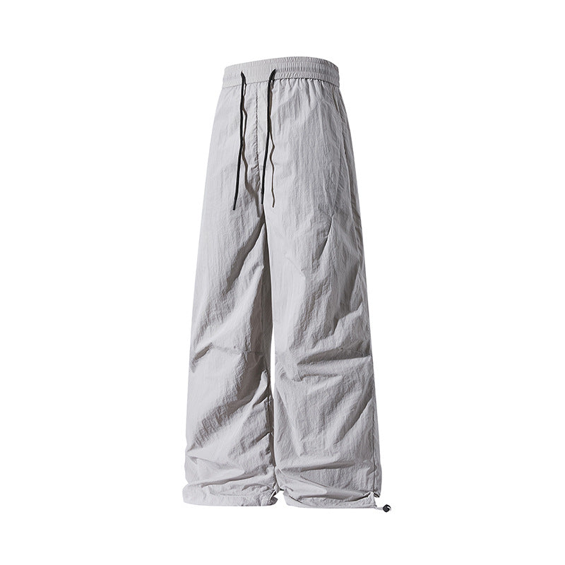 Unisex Wide Technical Nylon Pants with Drawstring and Adjustable Hem Chichicherry