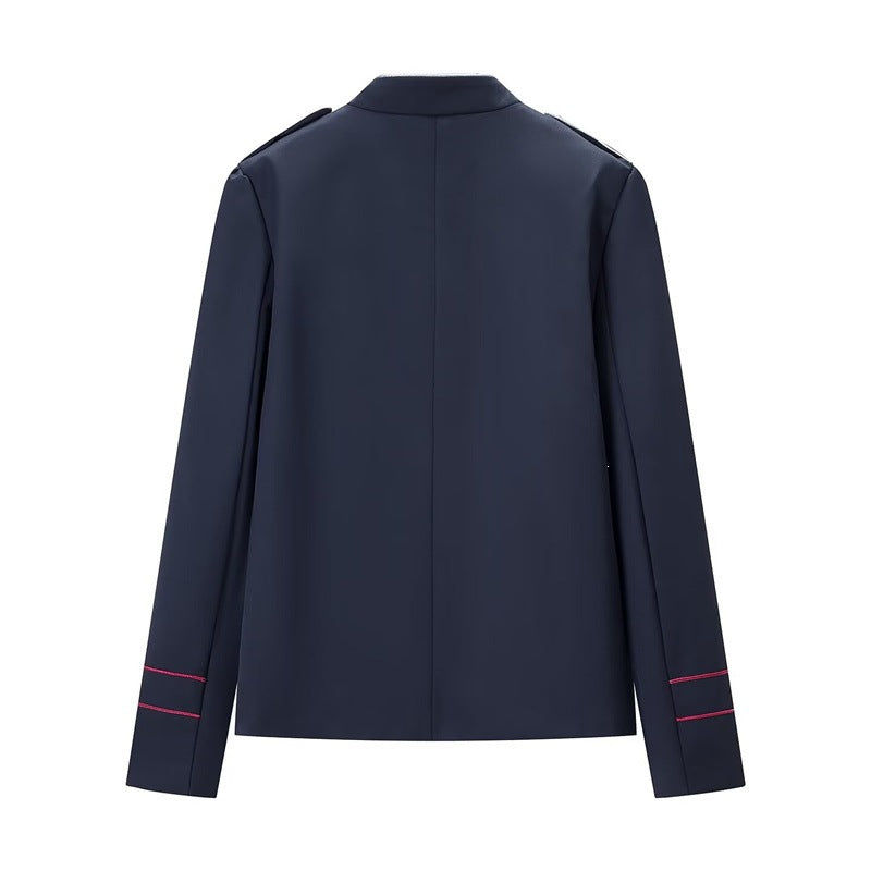 Women’s military-inspired parade jacket with stand-up collar and decorative button placket Chichicherry