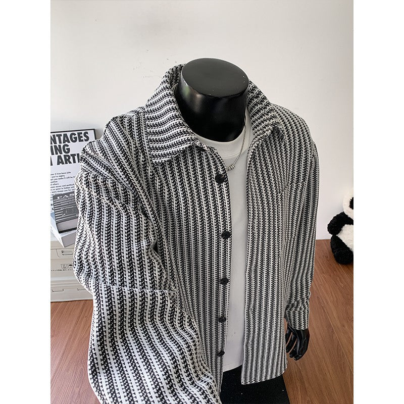 Men's Textured Overshirt-Jacket made of Knit with Kent Collar Chichicherry
