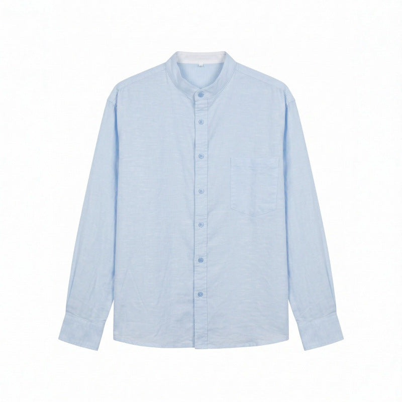 Men's Lightweight Cotton Oxford Shirt with Stand Collar and Chest Pocket Chichicherry