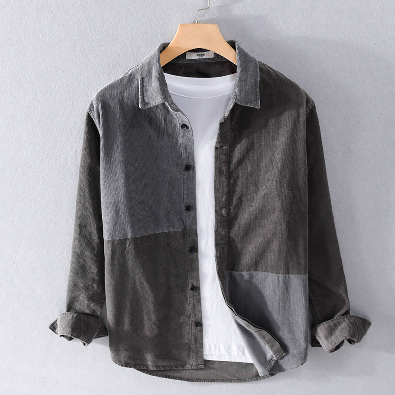 Men's Patchwork Cord Shirt Jacket in Relaxed Fit with Kent Collar Chichicherry