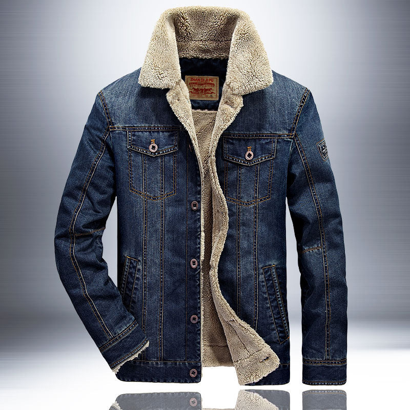 Men's Padded Denim Jacket with Sherpa Lining, Shirt Collar and Snap Front Chichicherry