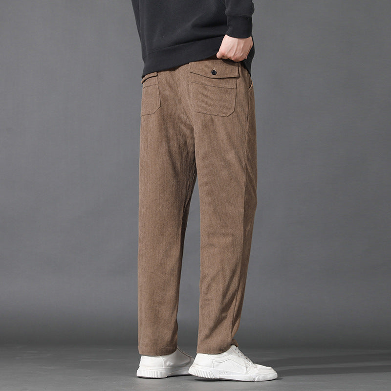 Men Straight-Leg Ribbed Structure Lounge Pants with Elastic Waistband and Flap Pocket Chichicherry