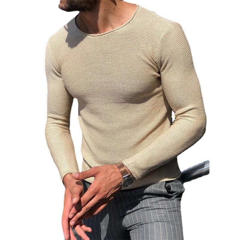 Men's Slim Fit Structured Knit Long Sleeve Sweater with Round Neck Chichicherry