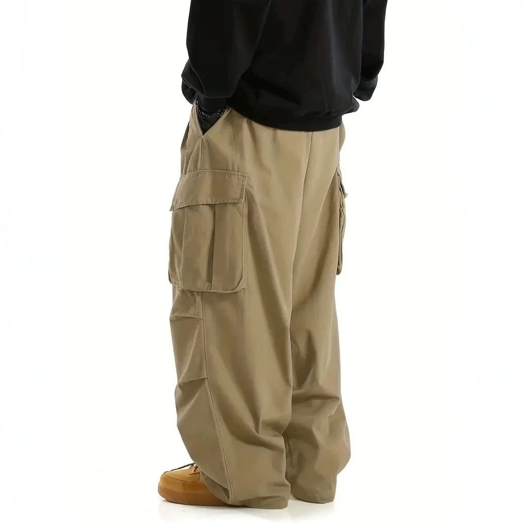 Men's Wide Baggy Utility Cargo Pants with Multi-Pockets and Low Crotch Chichicherry