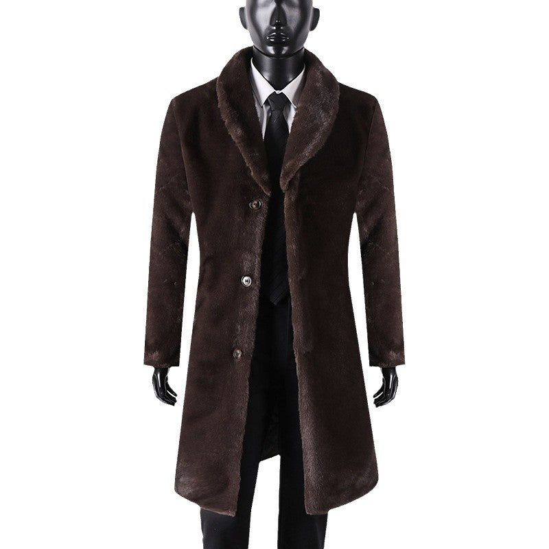 Men's faux fur coat with shawl collar, quilted lining and classic button placket Chichicherry