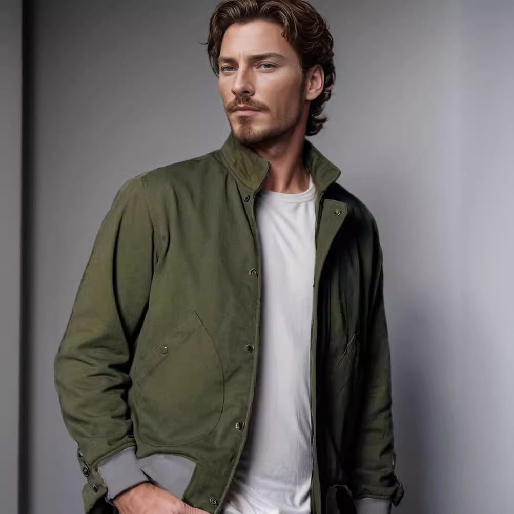 Men's Short Jacket with Stand-Up Collar, Concealed Press Stud Placket and Ribbed Cuffs Chichicherry