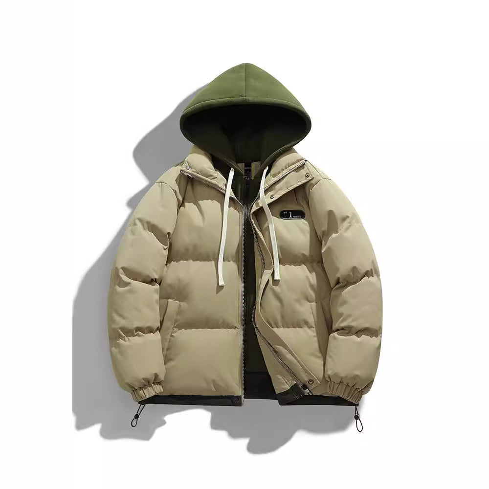 Men's Two-Layer Quilted Jacket with Removable Fleece Hood and Thermal Insulation Chichicherry
