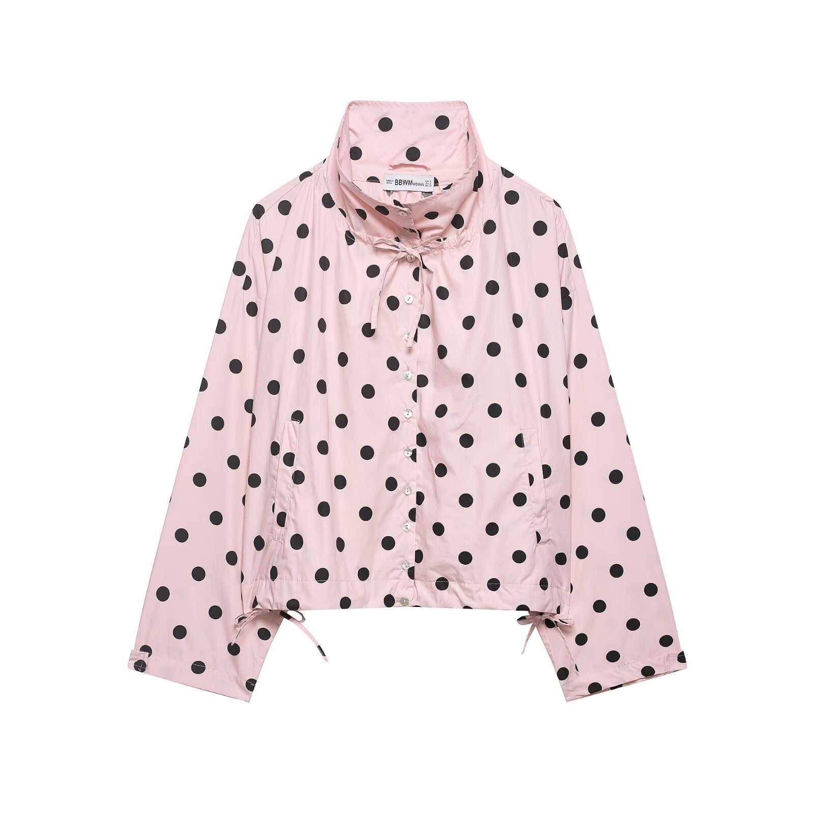 Women's lightweight dotted transitional jacket with high stand-up collar, drawstring and button placket Chichicherry