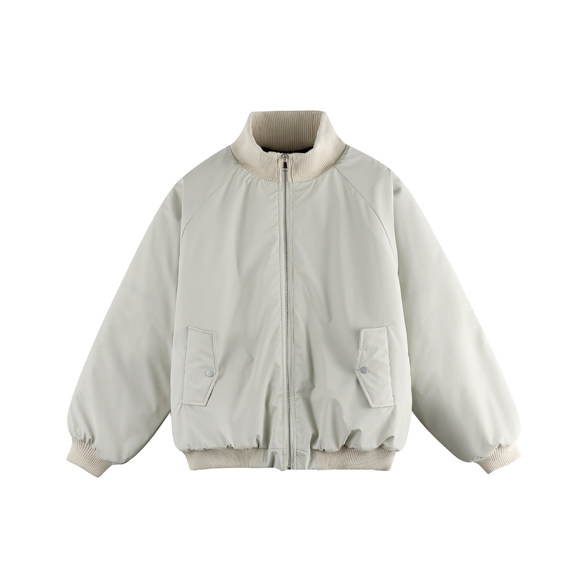 Women's Oversize Bomber Jacket Chichicherry with Stand-Up Collar, Padded Lining and Flap Pockets