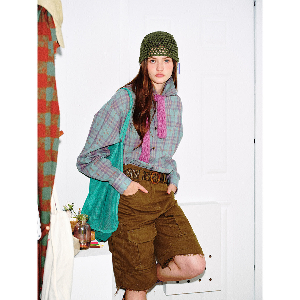 Unisex Boxy Check Shirt made of soft flannel with dropped shoulder and patch chest pocket Chichicherry
