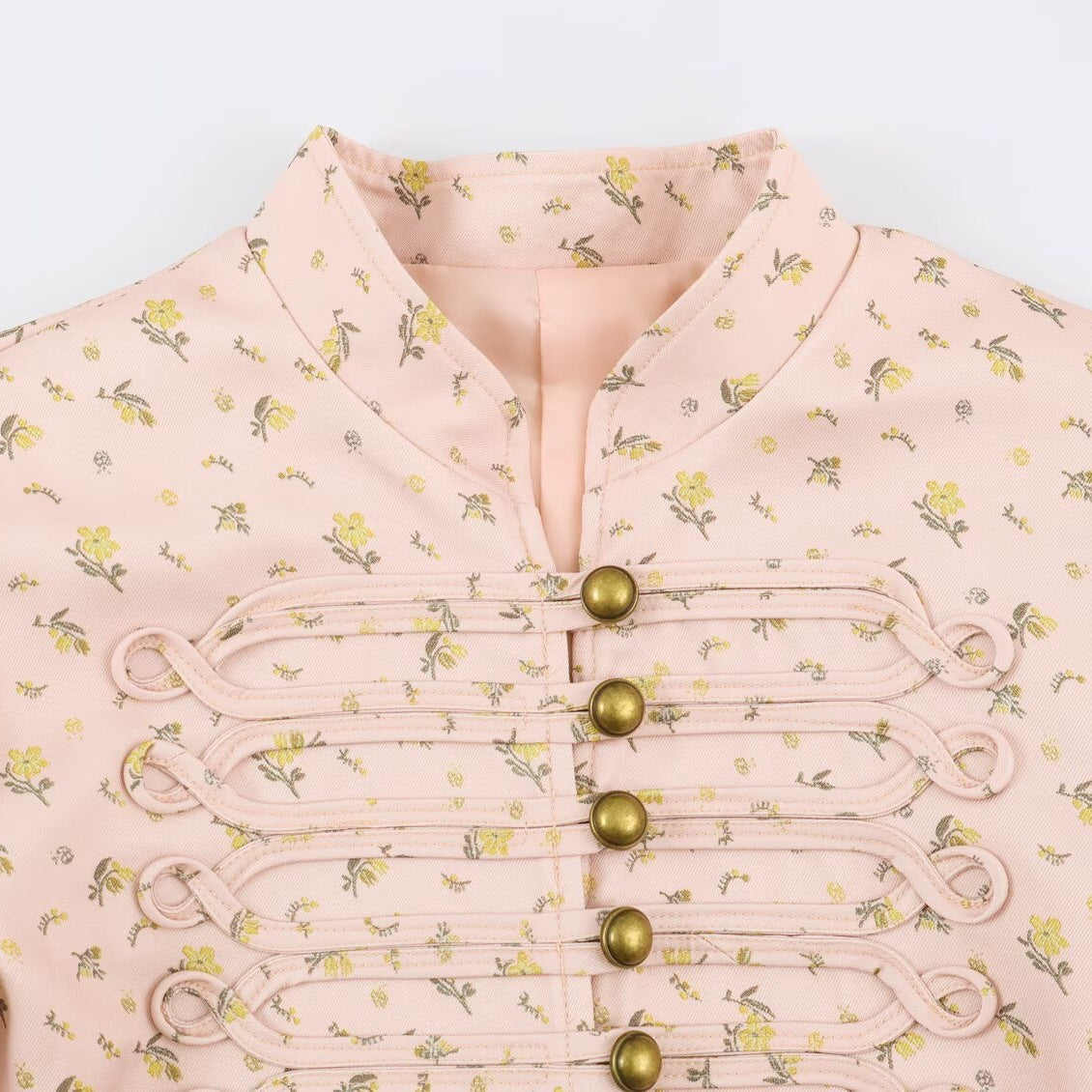 Women's Tailored Short Jacket with Decorative Lacing and Stand-Up Collar Chichicherry