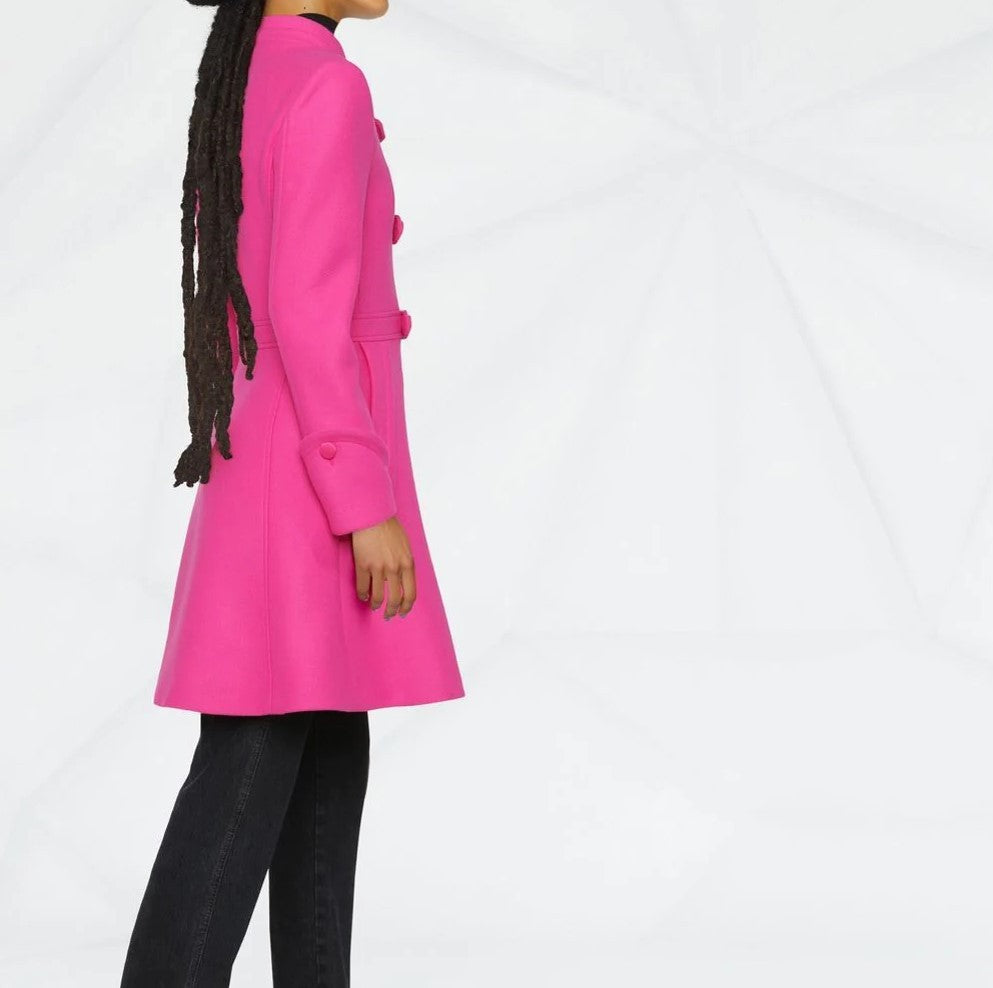 Women's Mid-Length A-Line Coat with Stand-Up Collar and Decorative Loop Closure Chichicherry