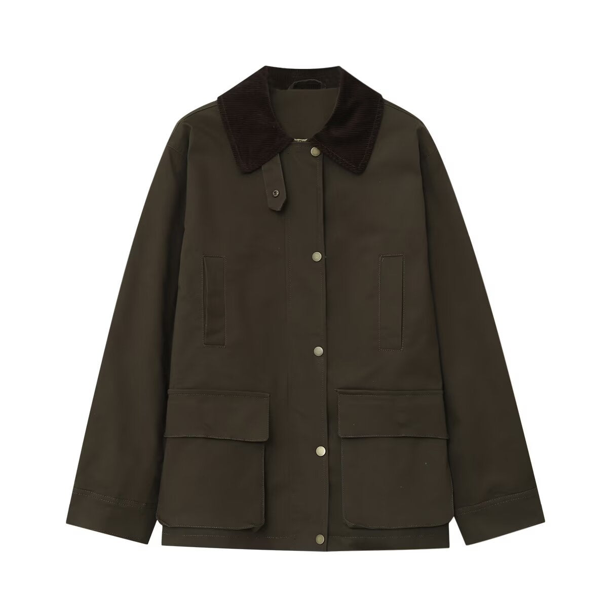Women's field jacket in parka style with corduroy collar, snap button closure, and patch front pockets Chichicherry