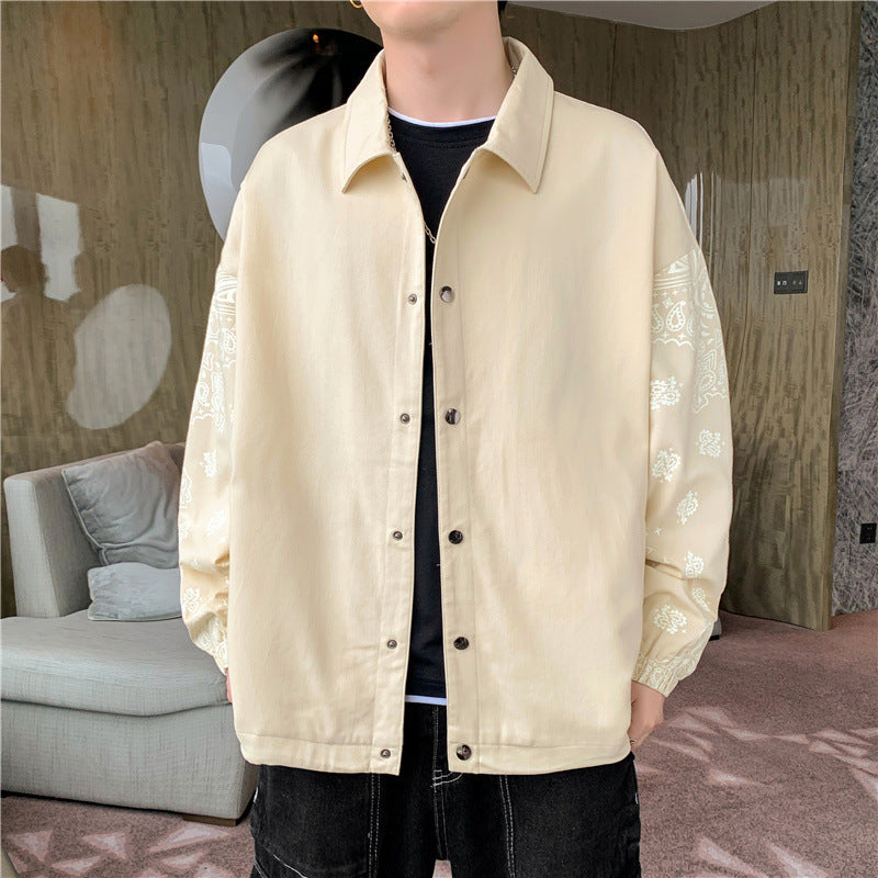 Men's Lightweight Coach Jacket with Bandana Print Sleeves and Snap Front Chichicherry