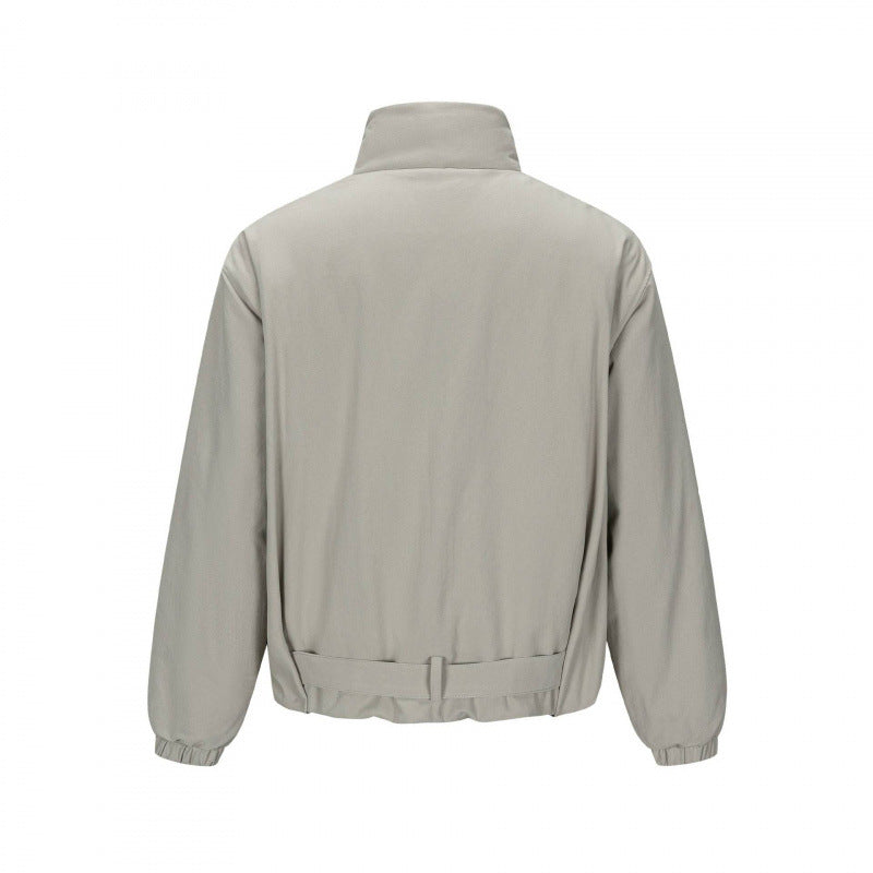 Men's short technical jacket with high stand-up collar, waist belt and elastic cuffs Chichicherry