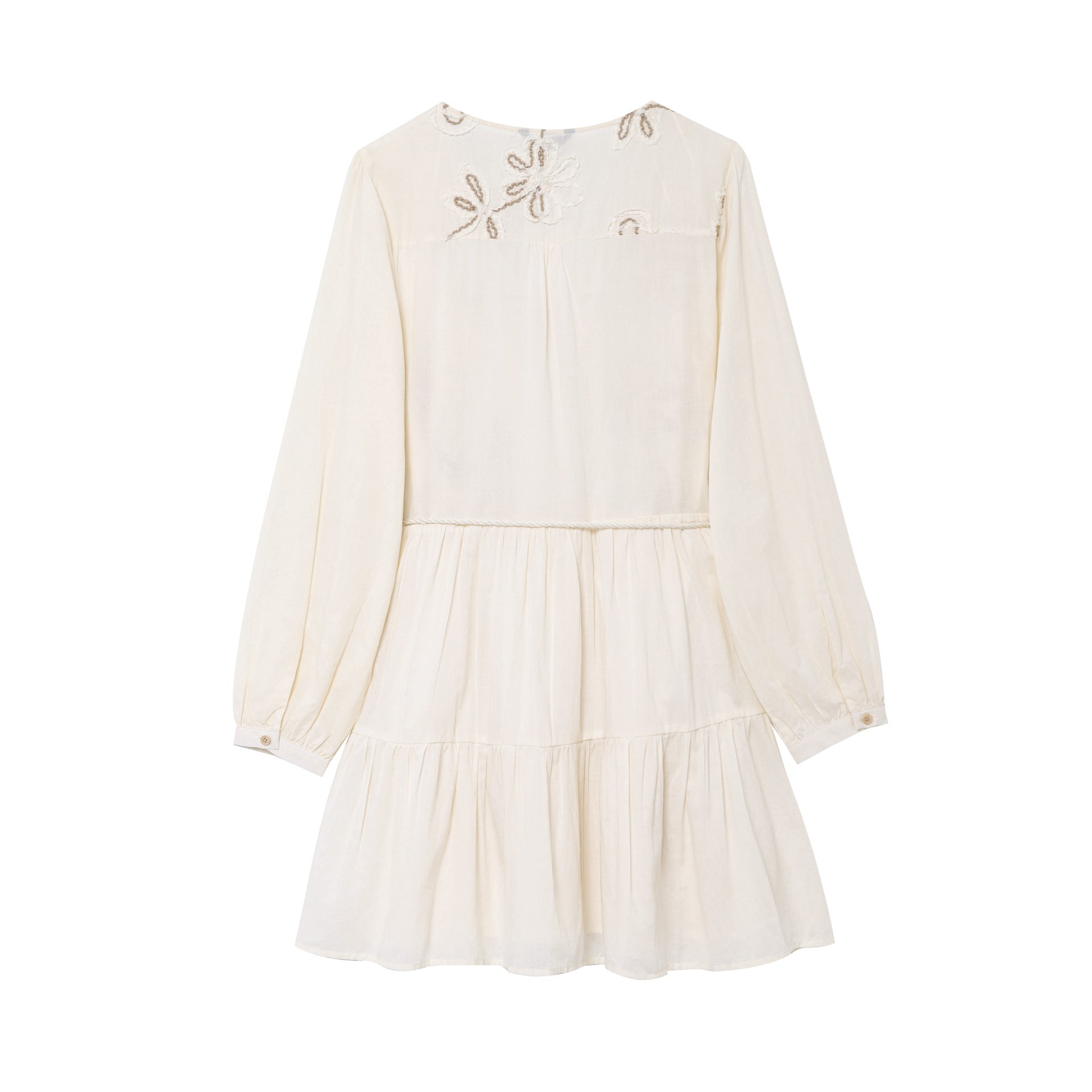Ladies Embroidered Boho Dress with V-Neck, Drawstring and Tiered Skirt Chichicherry