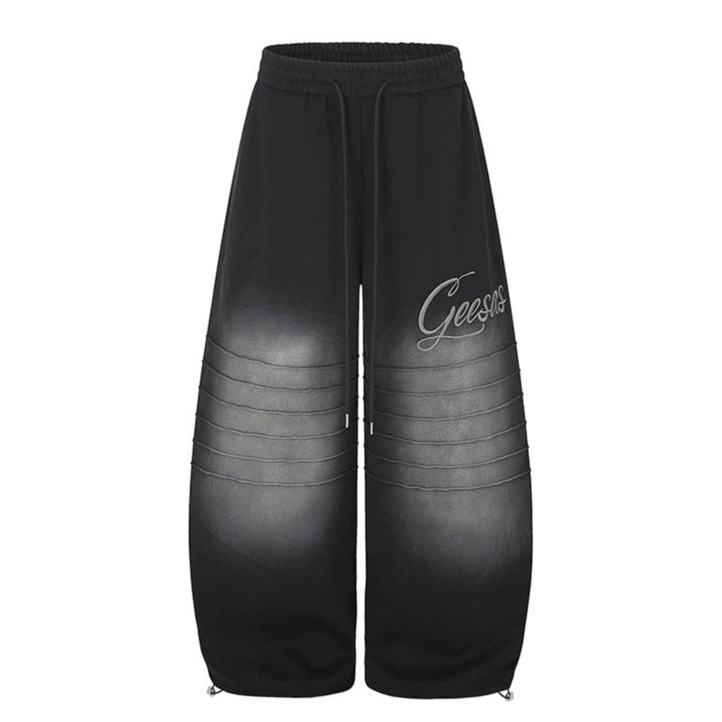Women's Extra Wide Palazzo Sweatpants with Quilted Details, Drawstring Waistband, and Adjustable Hem Chichicherry