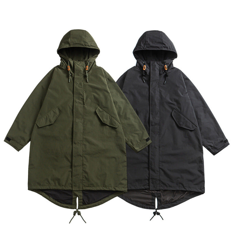 Unisex Oversize Wind and Waterproof Parka with Hood and Fish Tail Hem Chichicherry