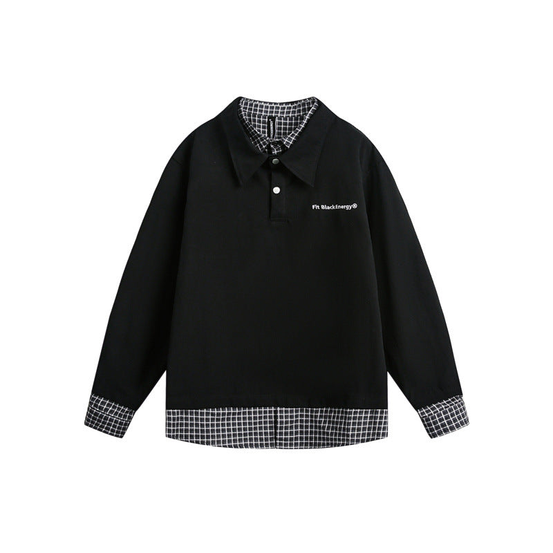 Men's oversized polo with layered look, checkered shirt lining and shirt collar Chichicherry