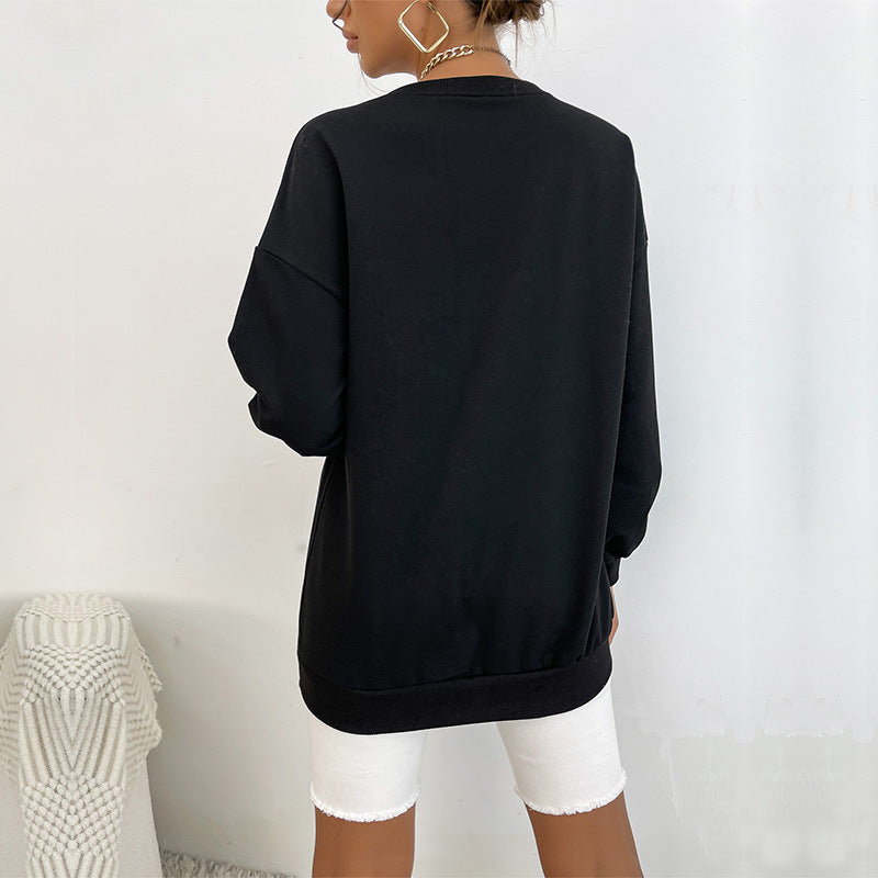 Women's Oversized Sweatshirt with College Print and Round Neck