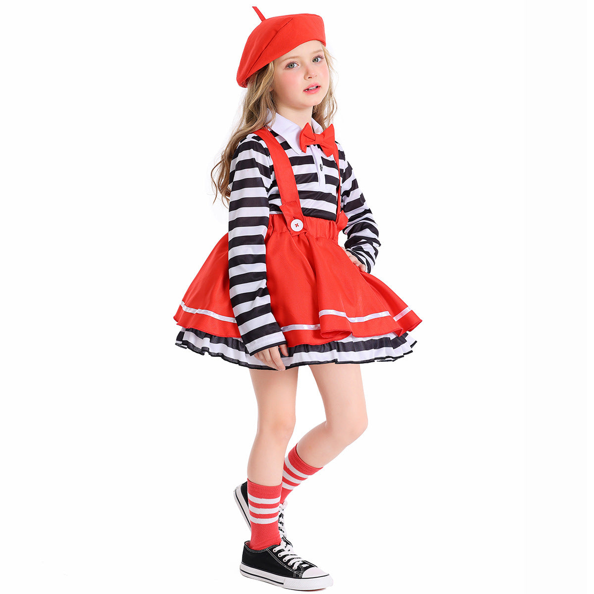 Girl's costume with striped top and swing skirt Chichicherry