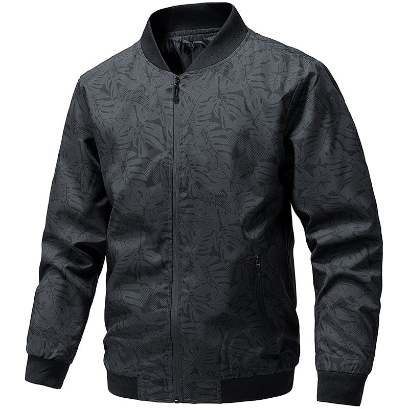 Men's Lightweight Printed Bomber Jacket with Full Zip, Ribbed Collar & Zip Pockets Chichicherry