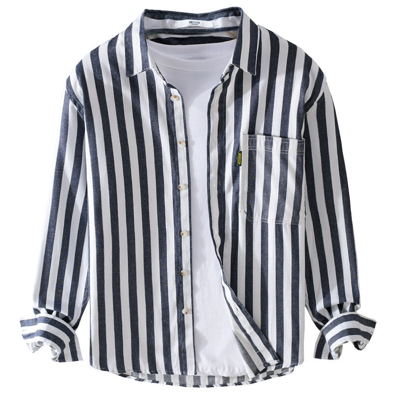 Men's maritime-inspired striped relaxed overshirt made of soft cotton twill with a patch chest pocket Chichicherry