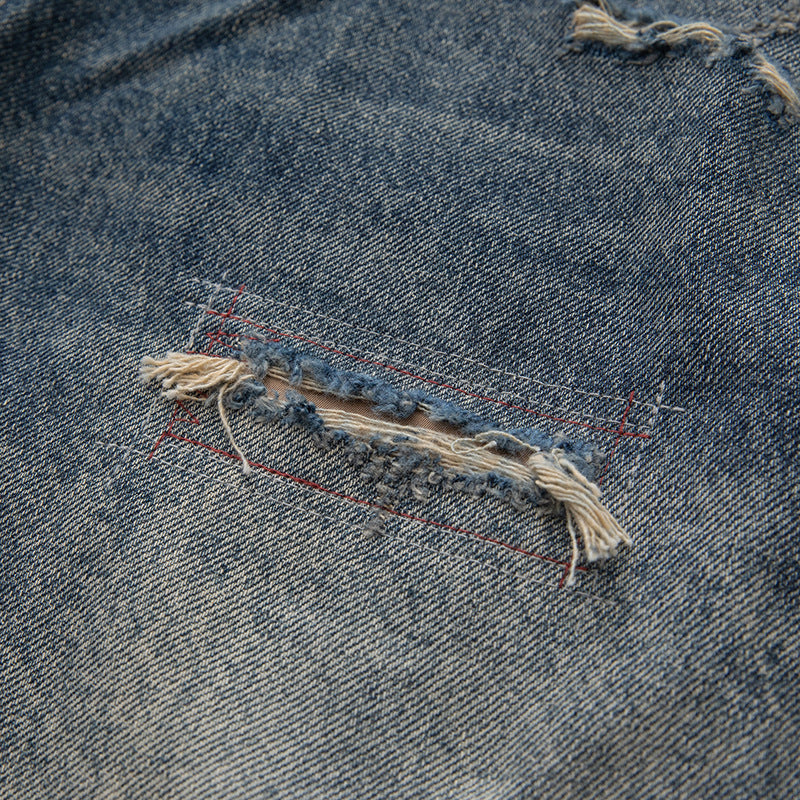 Women Loose-Fit Vintage Denim Jeans with Frayed Details and Cropped Leg Chichicherry