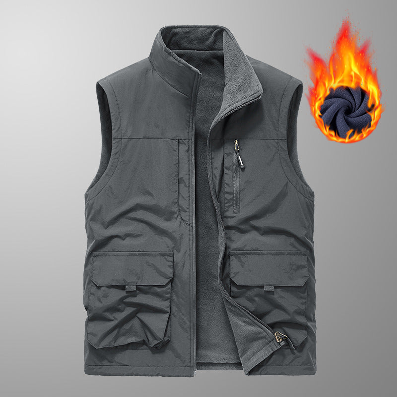 Men's quilted fleece-lined utility vest with multiple pockets and stand-up collar Chichicherry