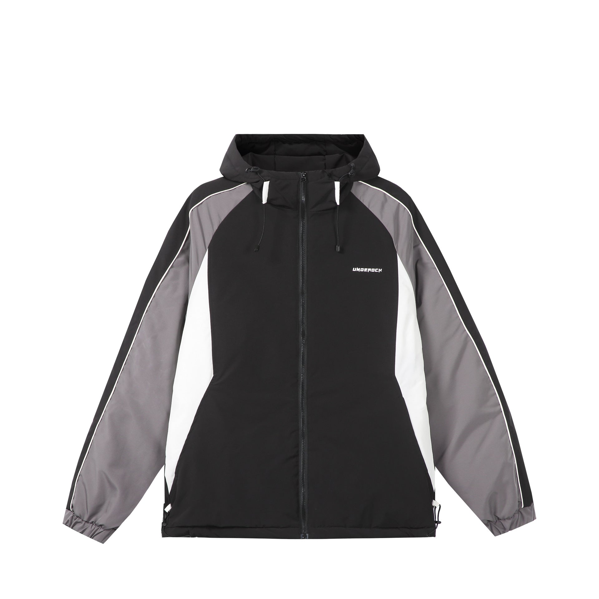 Unisex Short Cut Quilted Hooded Jacket with Reflective Piping and Drawstring Hem Chichicherry